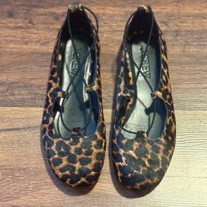 J.CREW ANDI STRAPPY BALLET FLATS IN PRINTED CALF HAIR SIZE 7 CLASSIC LEPARD